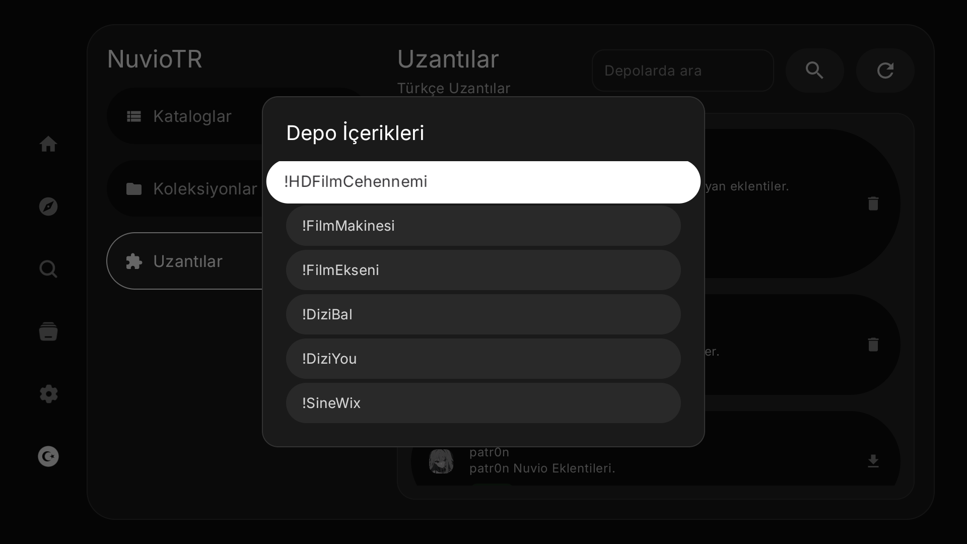 NuvioTR depo içeriklerini görebilmek